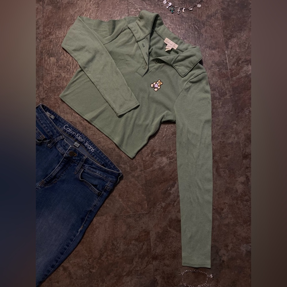 Green Crop Top with Embroidered Detail
